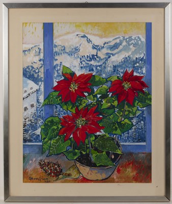 Lot 356 - Ettore Fico (1917-2004) Poinsettias against a...