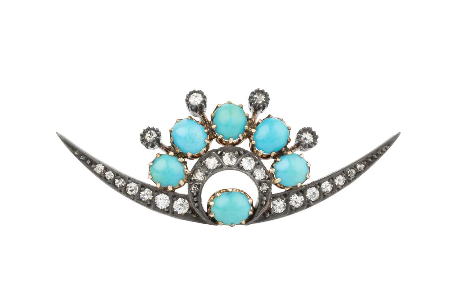 Lot 284 - A turquoise and diamond crescent brooch, set...