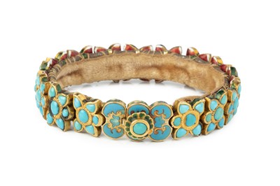 Lot 14 - An Indian turquoise and enamel bracelet,...