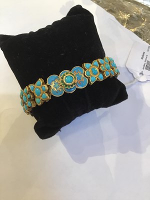 Lot 14 - An Indian turquoise and enamel bracelet,...