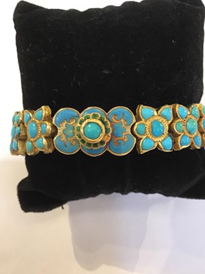 Lot 14 - An Indian turquoise and enamel bracelet,...