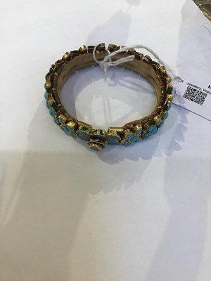 Lot 14 - An Indian turquoise and enamel bracelet,...