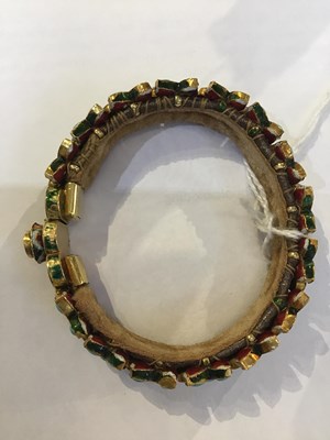 Lot 14 - An Indian turquoise and enamel bracelet,...