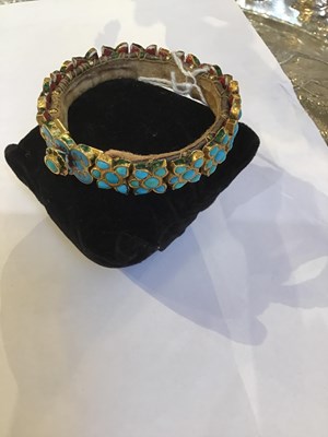 Lot 14 - An Indian turquoise and enamel bracelet,...