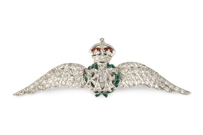 Lot 30 - A diamond and enamel RAF wings brooch, set...