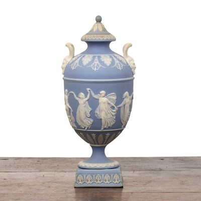 Lot 381 - Wedgwood pale blue jasperware urn and cover...