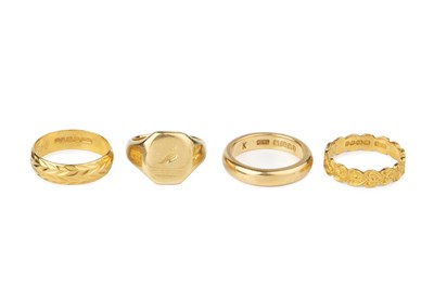 Lot 211 - Two 22ct gold wedding bands, each with...