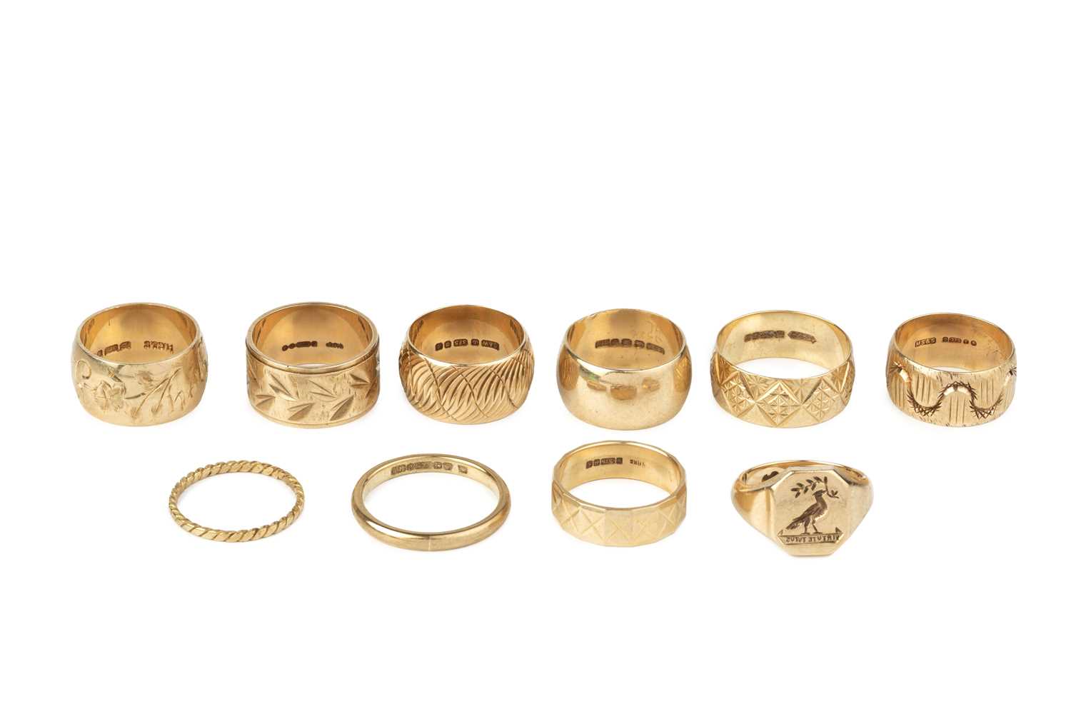 Lot 205 - A collection of nine 9ct gold wedding bands,...