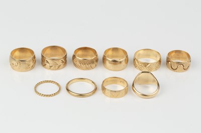 Lot 205 - A collection of nine 9ct gold wedding bands,...