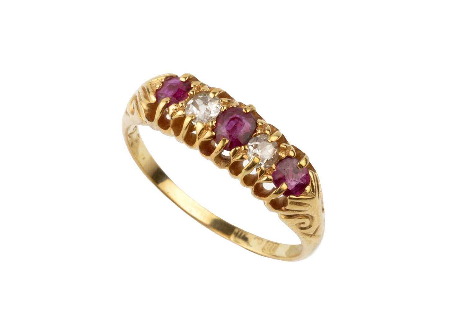 Lot A ruby and diamond five stone ring, the...