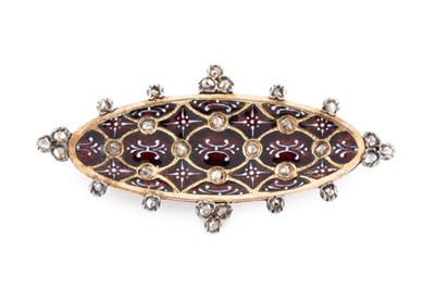 Lot 59 - A 19th century diamond and enamel panel brooch,...