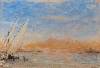 Lot 201 - Albert Goodwin (1845-1932) Vesuvius signed and...