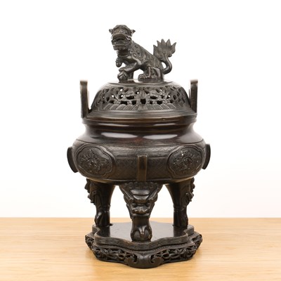 Lot 446 - Heavy bronze koro/censer and cover Chinese,...