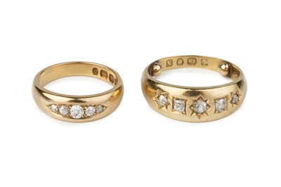 Lot 42 - Two late Victorian diamond five stone rings,...