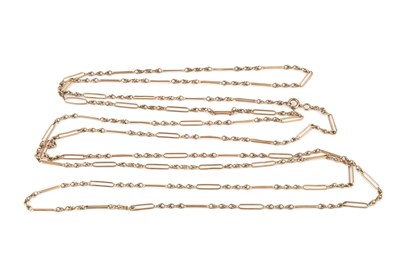 Lot 354 - A 9ct gold long chain, composed of elongated...