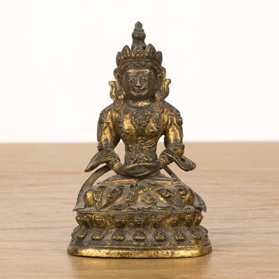 Lot 449 - Gilt bronze small model of Bodhisattva Tibetan,...