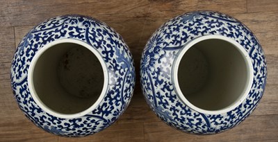 Lot 62 - Pair of blue and white vases and covers...