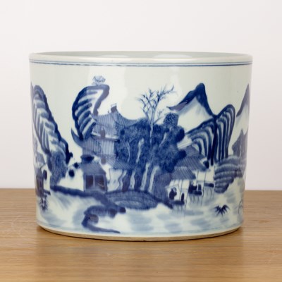 Lot 64 - Large blue and white porcelain brush pot...