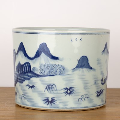Lot 64 - Large blue and white porcelain brush pot...