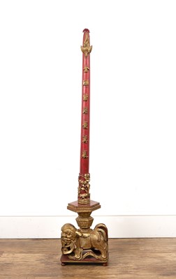 Lot 433 - Red and giltwood flag holder chinese with a...