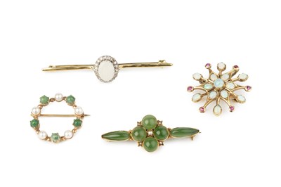 Lot 299 - An opal and diamond bar brooch, of oval...