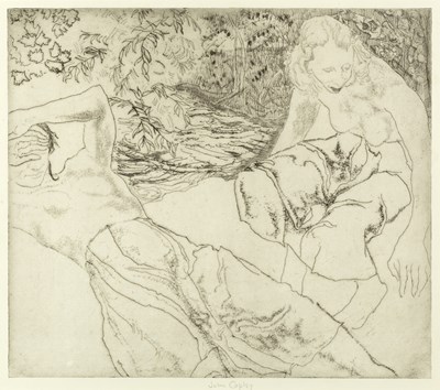 Lot 23 - John Copley (1875-1950) Two Girls by a Stream,...