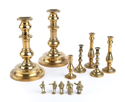 Lot 14 - 19th century brassware to include candlesticks,...
