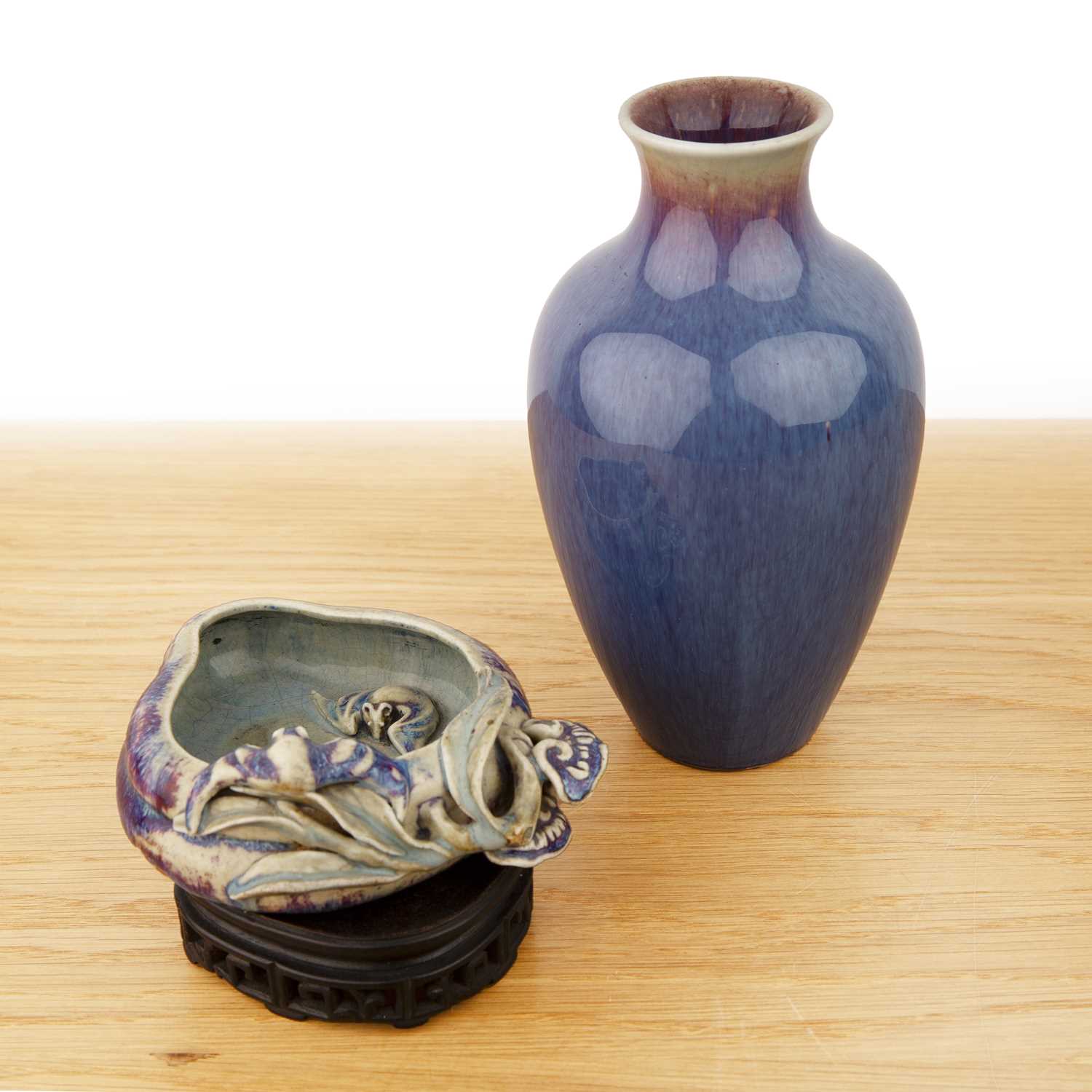 Lot 104 - Sang de bouef vase and a brush washer Chinese...