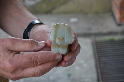 Lot 152 - Mythical pale green jade model of a beast...