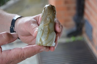 Lot 152 - Mythical pale green jade model of a beast...