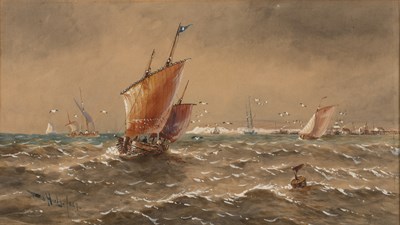 Lot 203 - Thomas Bush Hardy (1842-1897) Fishing boats at...