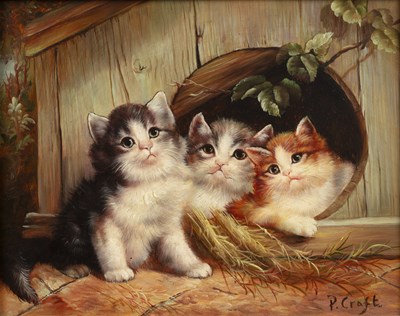 Lot 222 - P Craft (20th century) Three kittens, signed,...