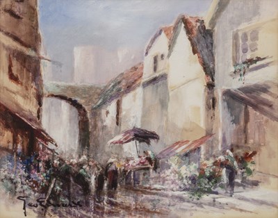 Lot 224 - George Edwards Market day, signed, gouache, 21...