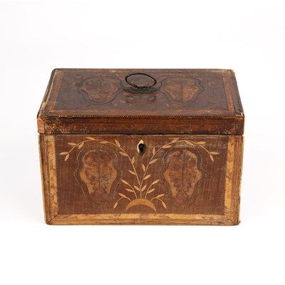 Lot 51 - A George III marquetry tea caddy 20cm wide...