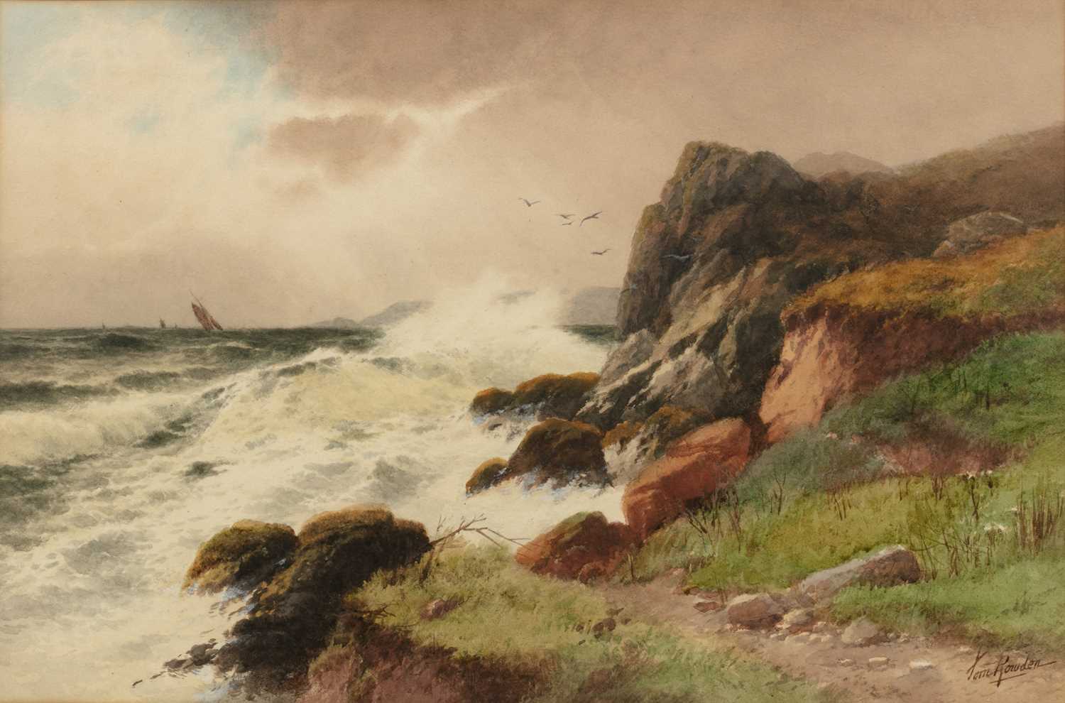 Lot 243 - Tom Rowden (1842-1926) Rocky coast, signed,
