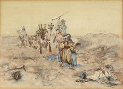 Lot 257 - Edith Lawson Desert scene with figures and...