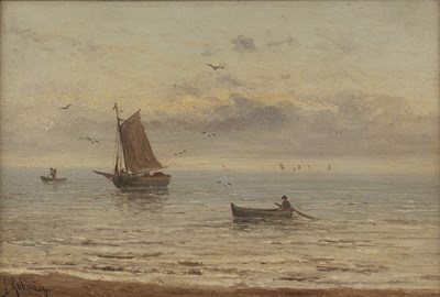 Lot 263 - J* Aubiniere Seascape with boats, oil on...