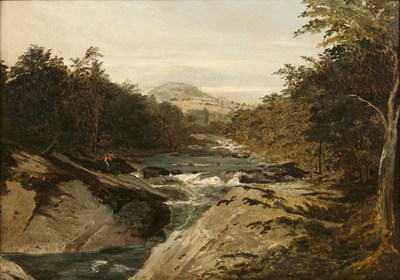 Lot 276 - Frances A. Lee River landscape with angler,...