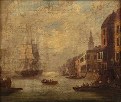 Lot 280 - Dutch school (late 18th century) A harbourside...