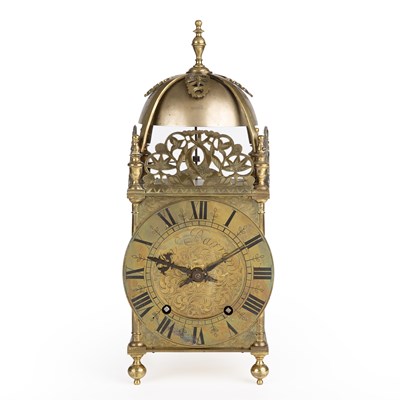 Lot 8 - A 19th century brass lantern clock the dial...