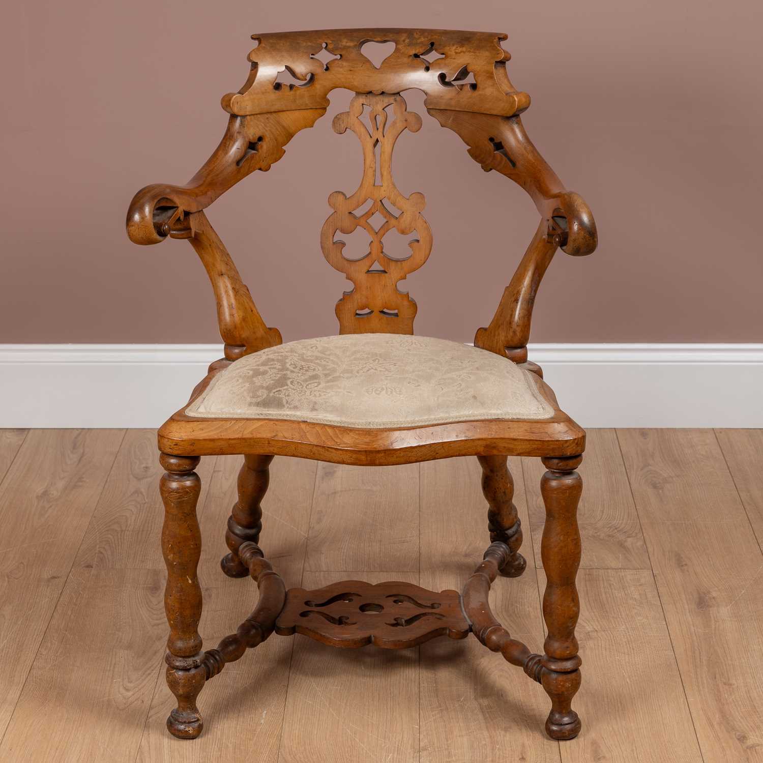 Lot 16 - A yew wood framed Captain's chair