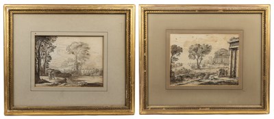 Lot 205 - Two 19th century needlework pictures after Claude Lorrain