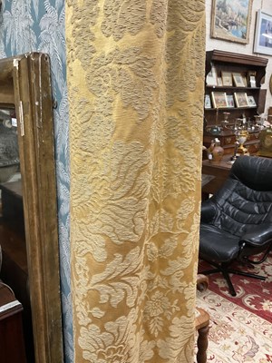 Lot 37 - A pair of gold Damask, lined curtains