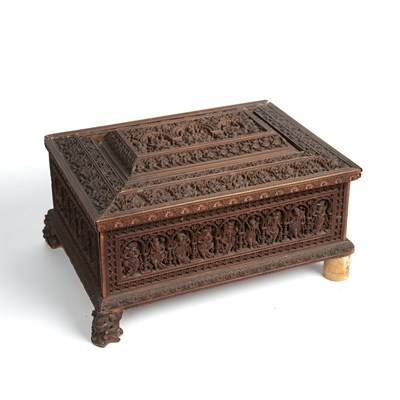 Lot 36 - A 19th century Indian carved sandalwood box...