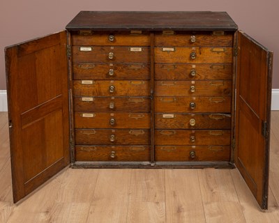 Lot An oak fossil specimen cabinet