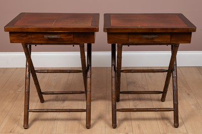 Lot 1150 - A pair of faux bamboo mahogany side tables