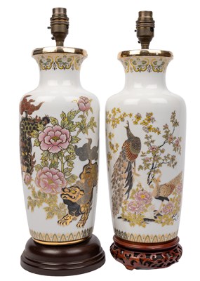 Lot 352 - A pair of modern Japanese porcelain table lamps