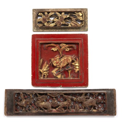 Lot 403 - Three carved wood gilt temple carvings Chinese...