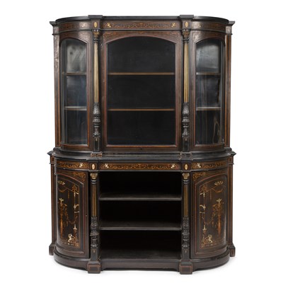 Lot 257 - An Edwardian ebonised library cabinet with a...