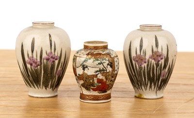 Lot 92 - Pair of miniature Satsuma vases and a single...